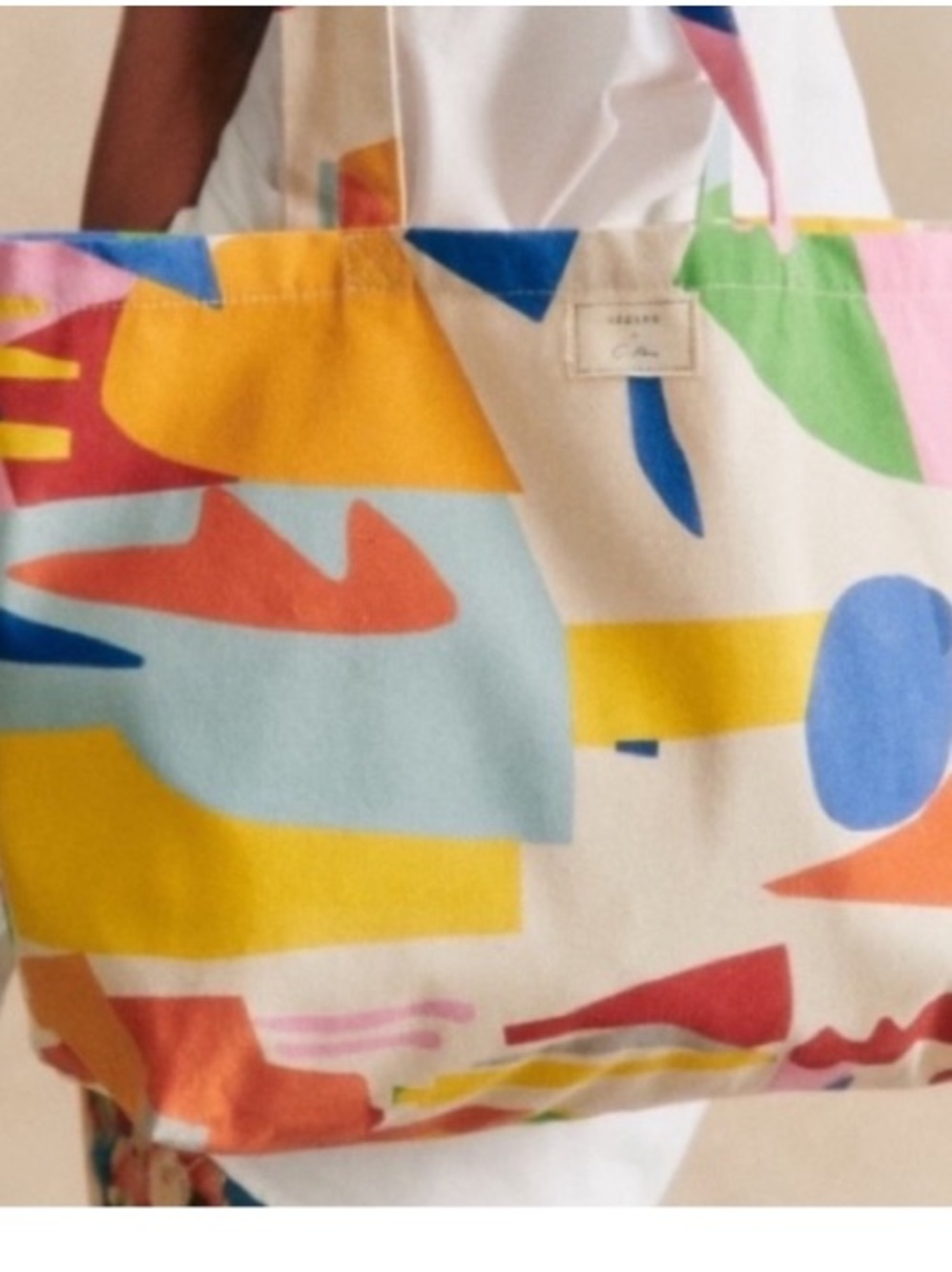 Sézane Multicolor Abstract Canvas Tote - Green, Blue, Red, Orange, Yellow, Gray